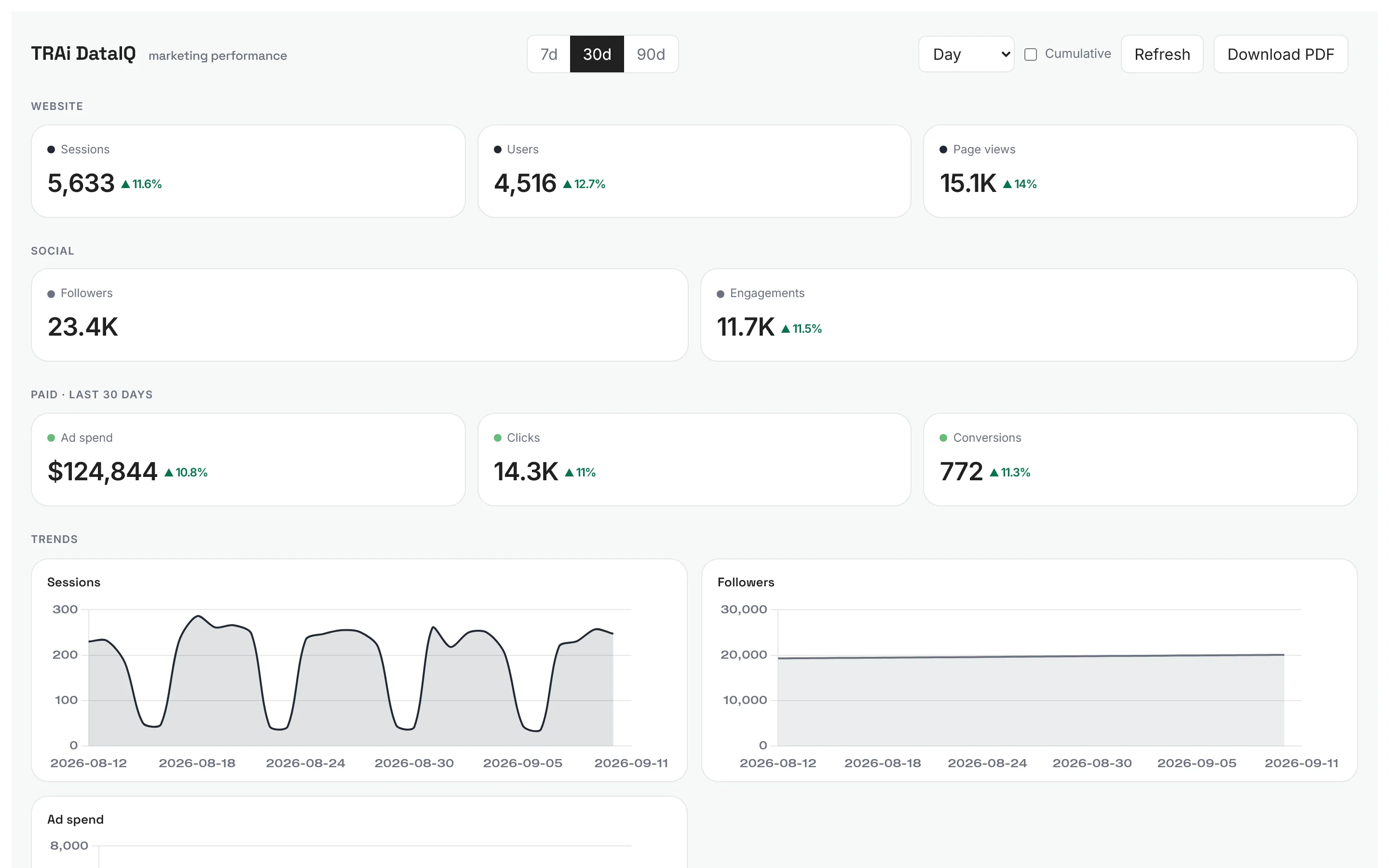 The DataIQ overview dashboard: cross-channel marketing metrics in one view