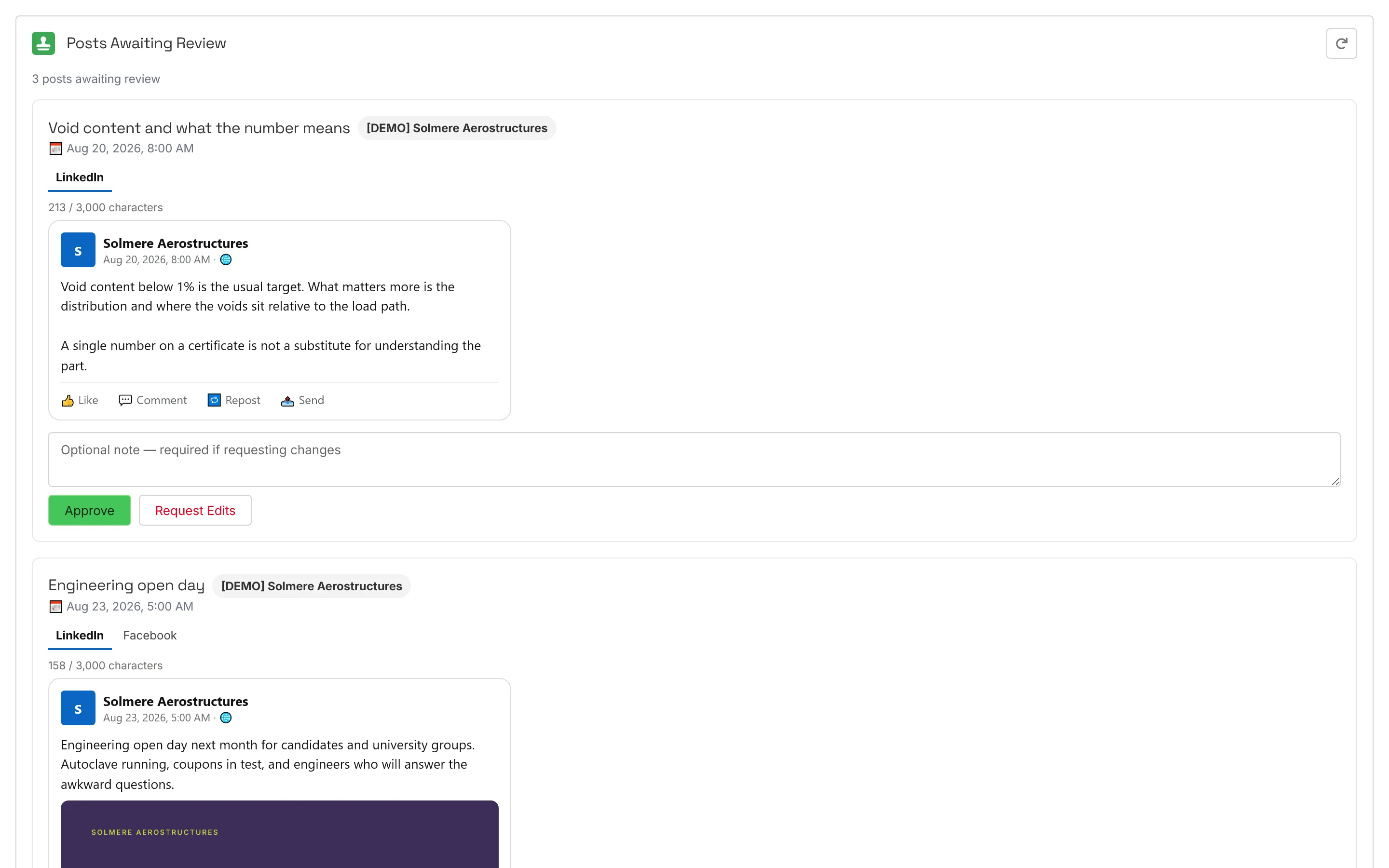 The social approval queue: posts awaiting a client yes