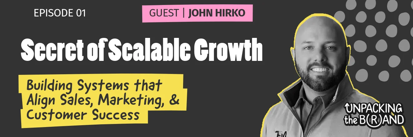 Podcast episode graphic with a smiling bearded man in a zip-up jacket, labelled Episode 01, guest John Hirko.