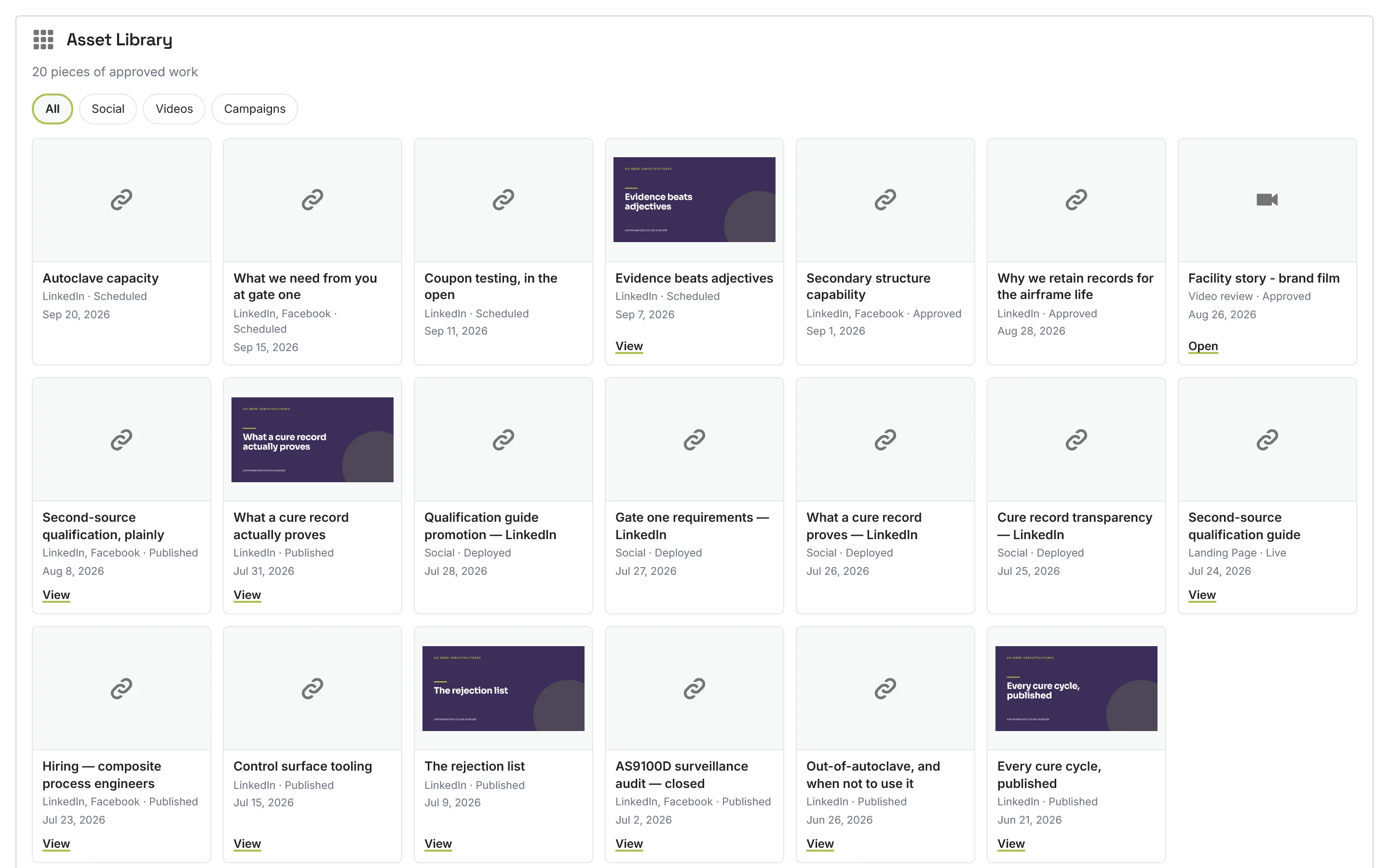The Asset Library: approved creative files, searchable