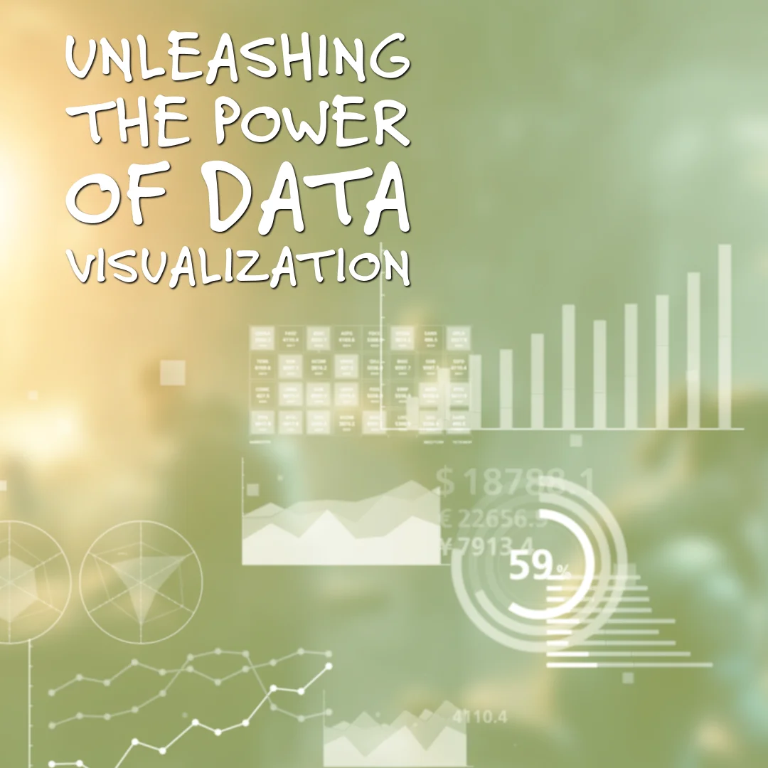 Overlaid bar, line, radar and donut charts on a blurred green background with financial figures.
