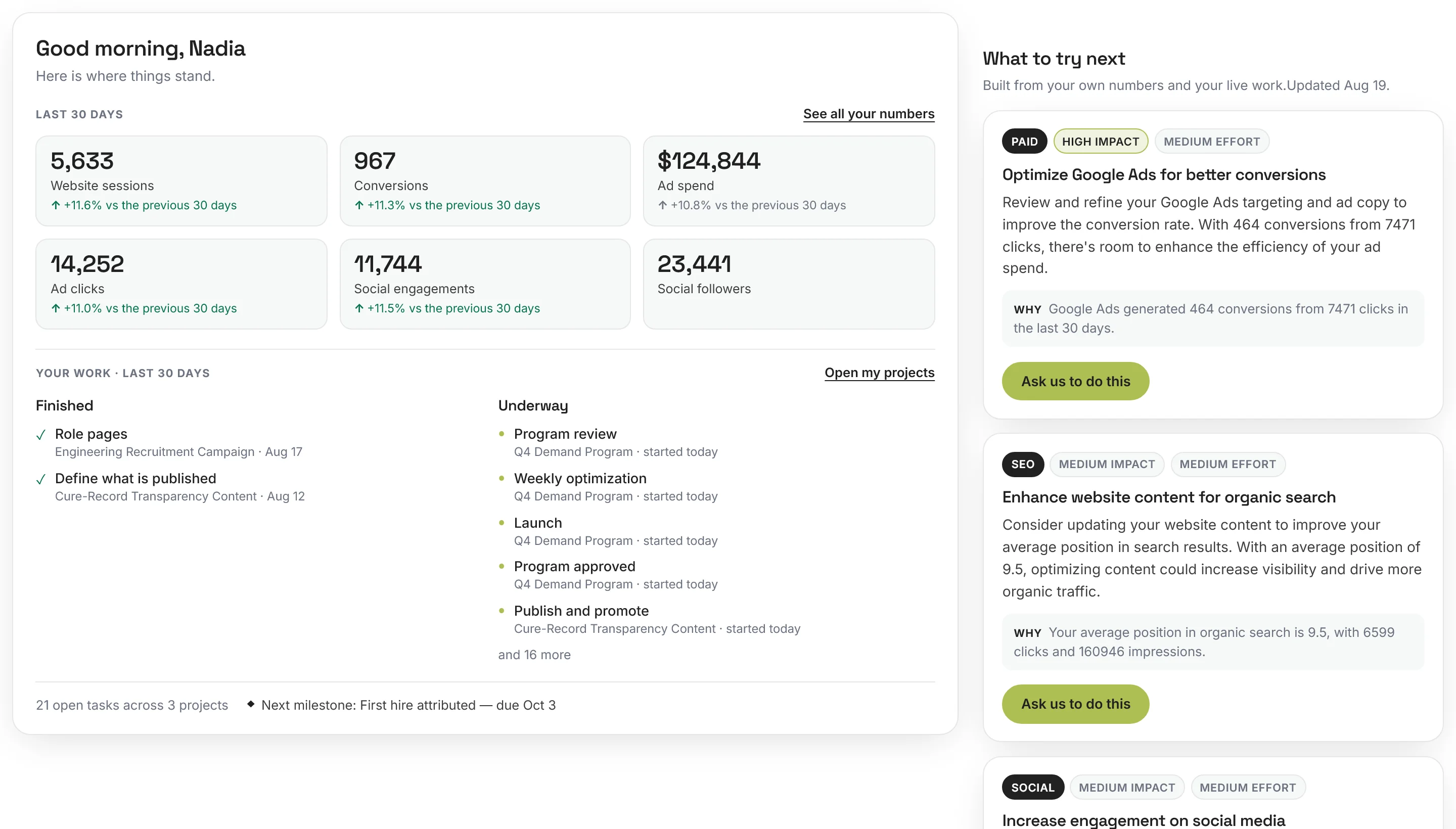 The TRAi Engage portal home: recent work, numbers and recommendations for a demonstration account