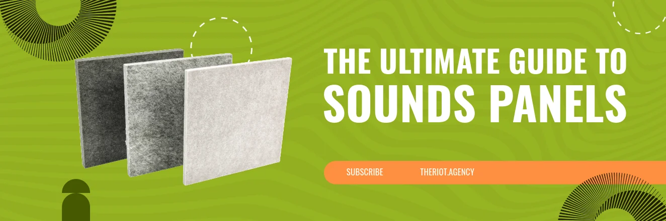 Three square acoustic panels in dark grey, medium grey and off-white, angled side by side on a green background.