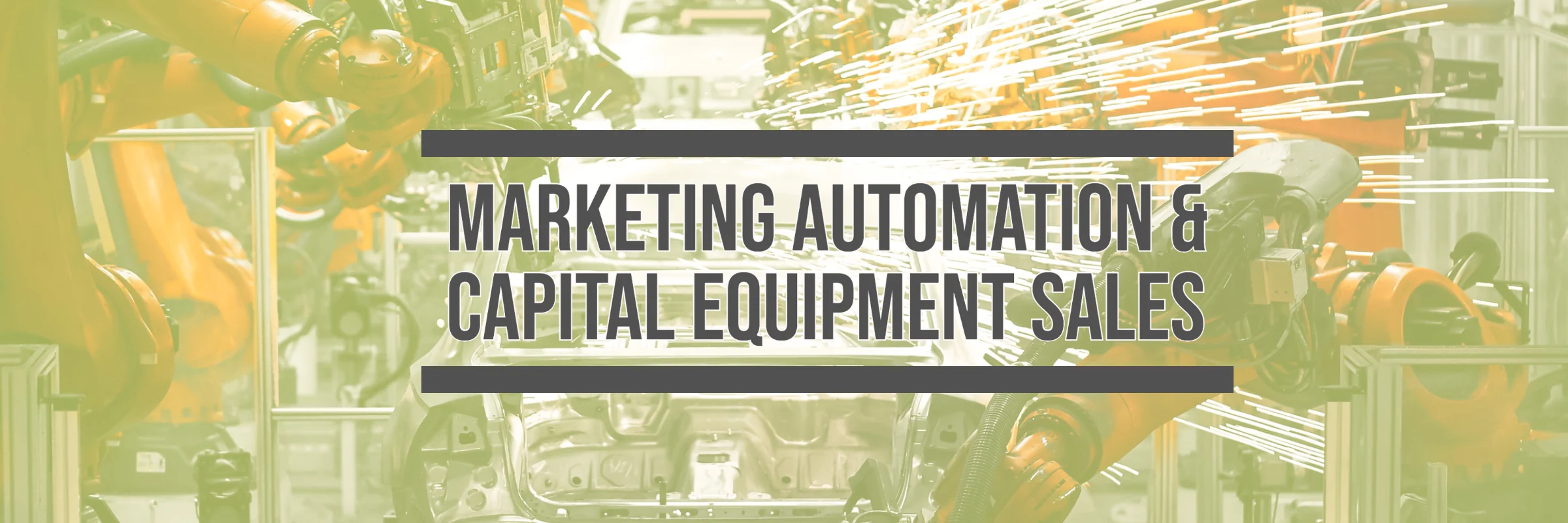 Orange robotic welding arms throw sparks over a car body on a factory assembly line, with a title overlay.