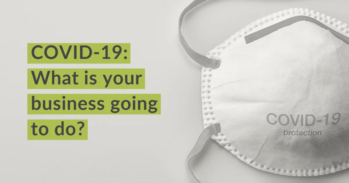White face mask with grey elastic straps, printed with the words COVID-19 protection.
